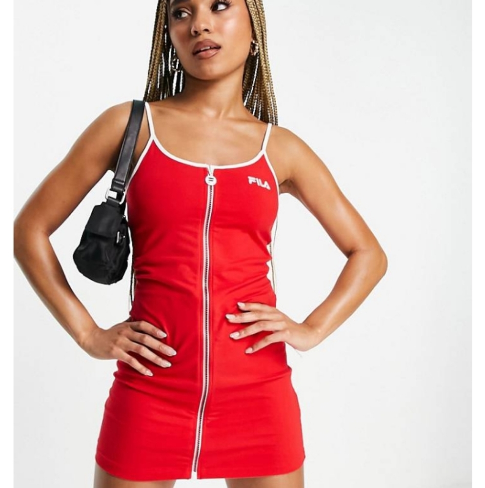 New COTTON Fila zip up long line cami tunic mini dress A186S295